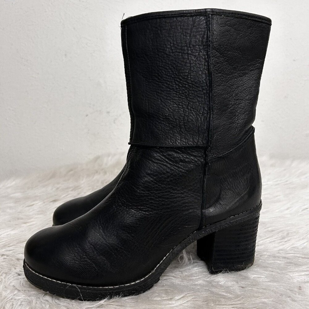 Vintage Y2K Naughty Monkey Black Leather Mini Platform‎ Heel Ankle Boots Sz 9.5